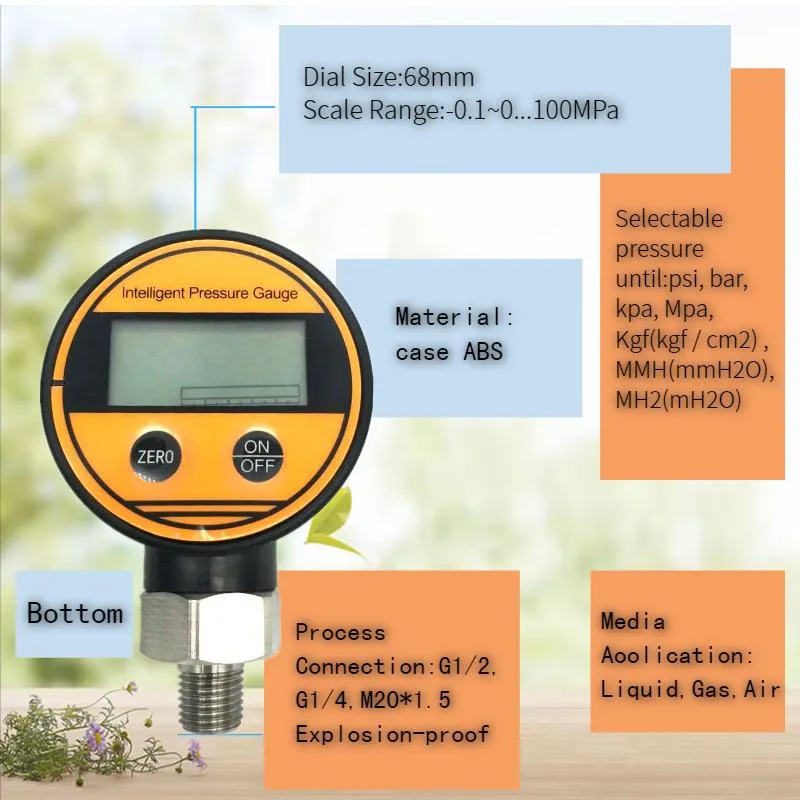 9VDC LCD Liquid Gas Differential Pressure Gauge with CE (QDB108)