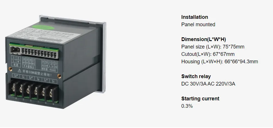 Acrel Amc72L-Ai3 AC Panel Dgital Three Phase Ammeter for Rain Main Unit
