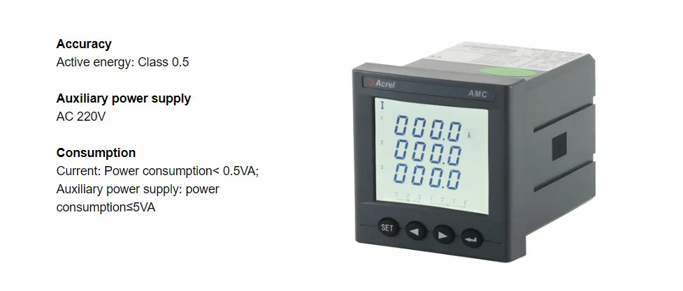 Acrel Amc72L-Ai3/C 3 Phase LCD Display Digital RS485 Modbus Ammeter Ampere Meter