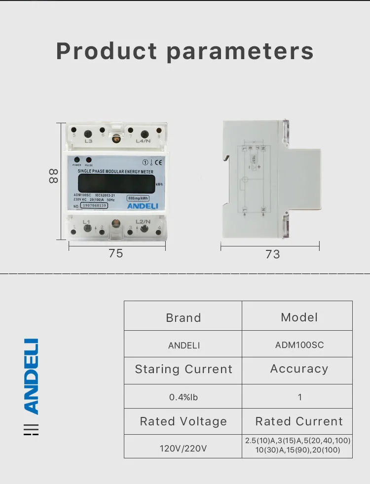 Adm100sc Andeli Energy Meter 10-60A Single Phase Kwh
