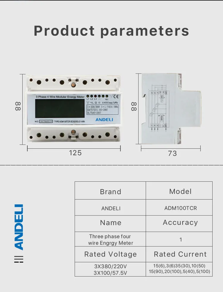 Adm100TCR 5-30A Three Phase Energy Meter Andeli Kwh