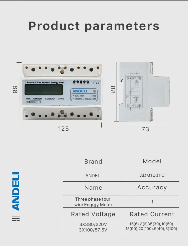 Andeli Adm100tc 1.5-6A Three Phase Energy Meter