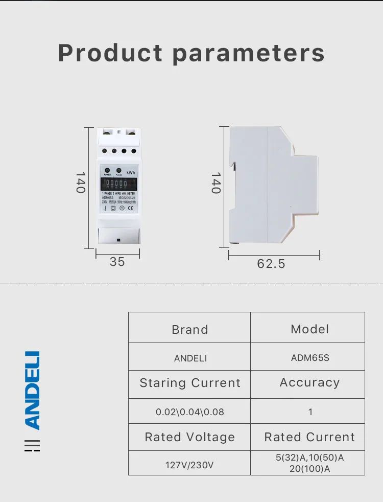 Andeli Electronic Meter Adm65s 5-30A