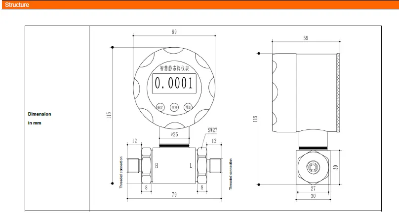 Battery Differential Pressure Gauge Manometer LCD Display PCM620
