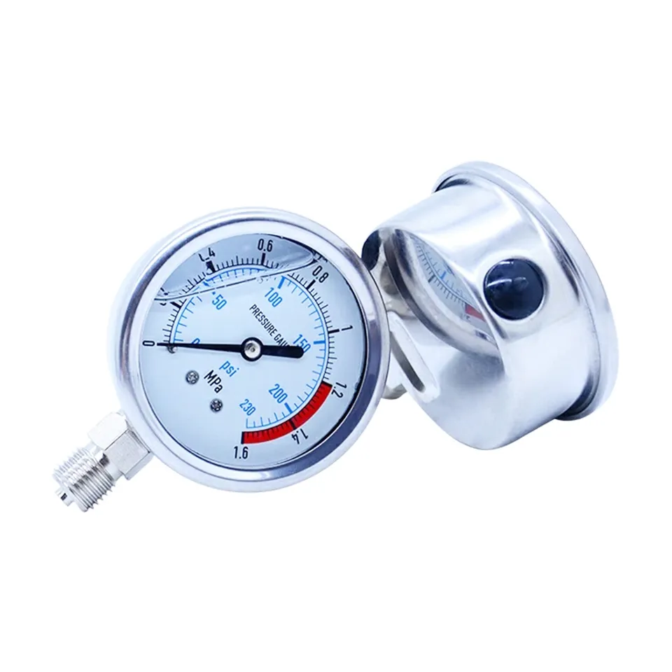 Black Steel Case Pressure Gauges with Red Adjustable Pointer