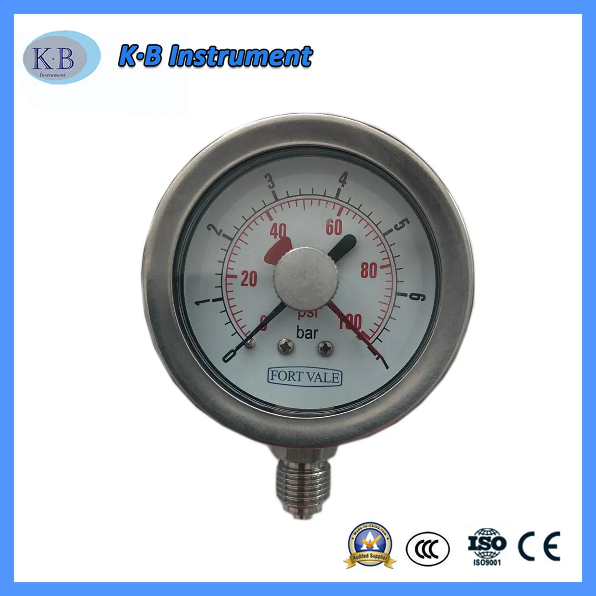 China Manufacture Hot-Sale Two Pointers Cheap All Stainless Steel Pressure Gauge
