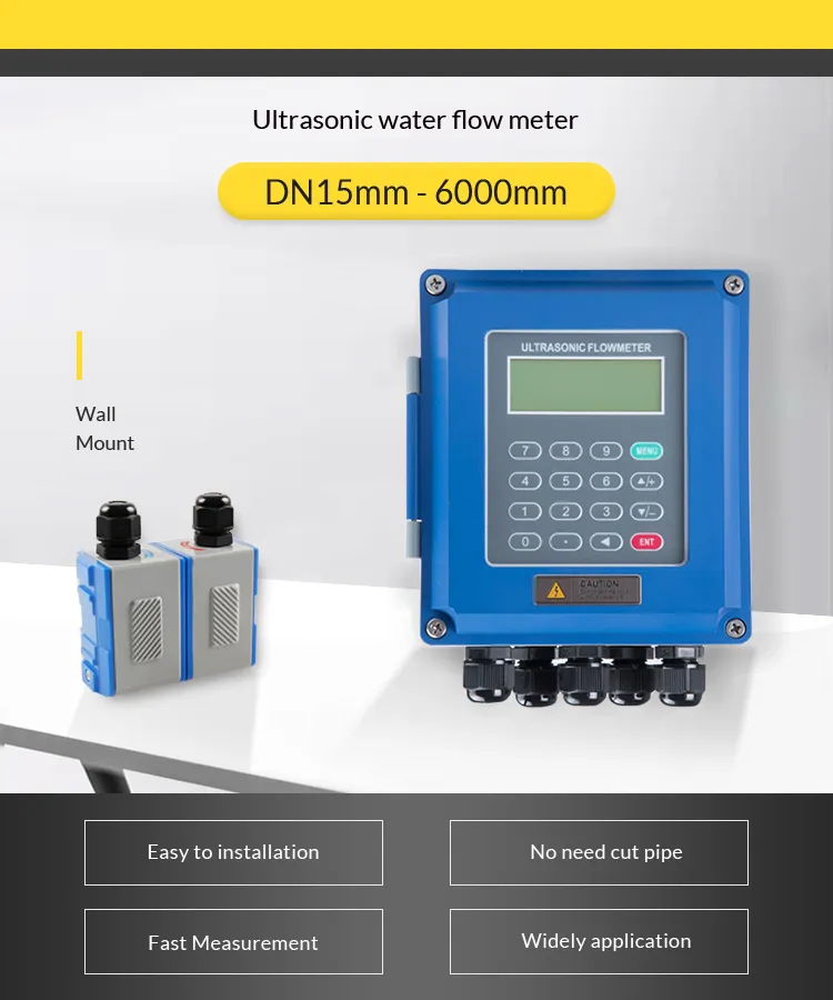 Digital Liquid Flowmeter RS485 DN300 Large Diameter Clamp on Wall Mounted Flanged Inline Heat Water Ultrasonic Flow Meter Sensor