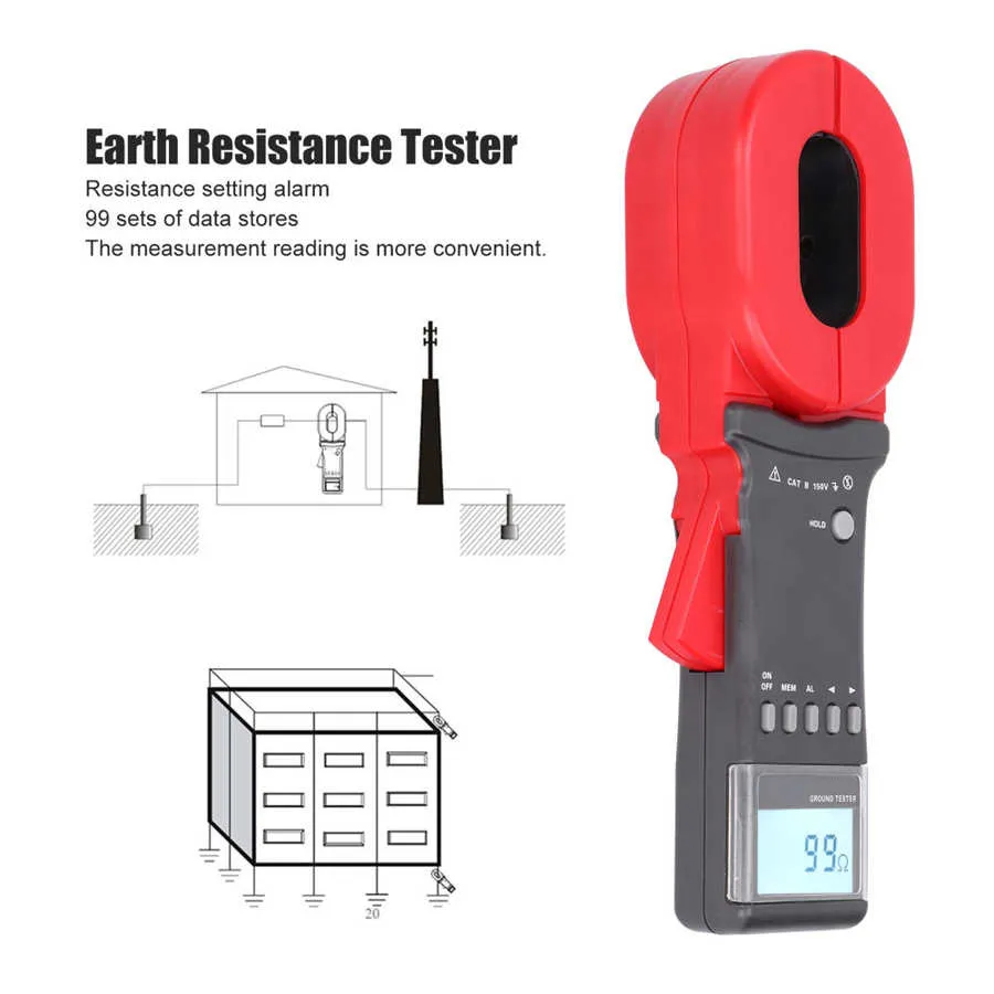 Ground Resistance Clamp Meter Tester 0.01-1200ohm 0.00mA-20A for Electricity Multi Testers