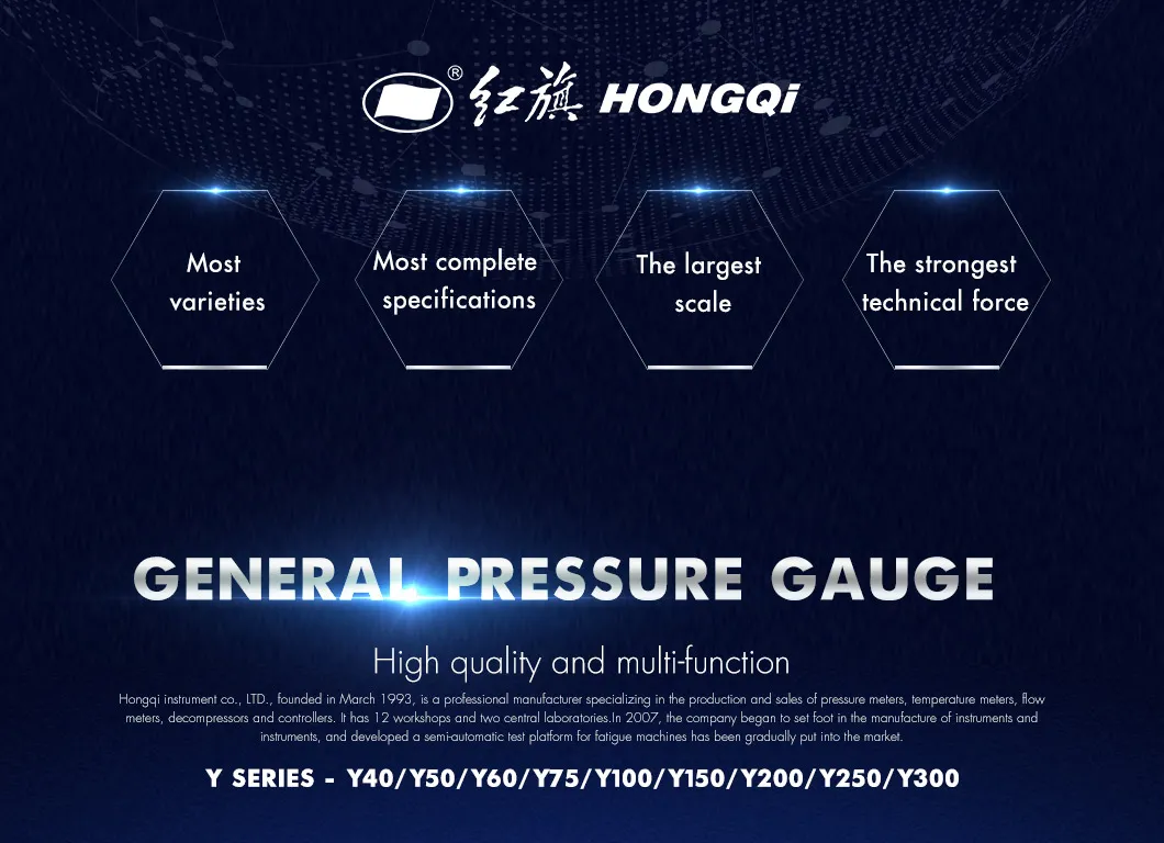 Hongqi® Economic Gas Manometer Air Pressure Gauge Standard Dry Gauge 40mm, 50mm, 63mm, 75mm, 100mm