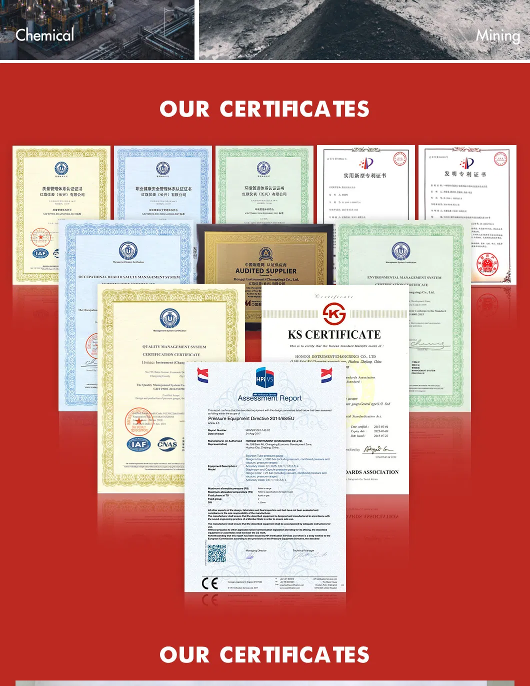 Hongqi&reg; Welding Mechanical Pressure Gauge Refrigeration Measuring Meter Ammonia Media Testing Instrument Pointer Indicator Instrument Factory