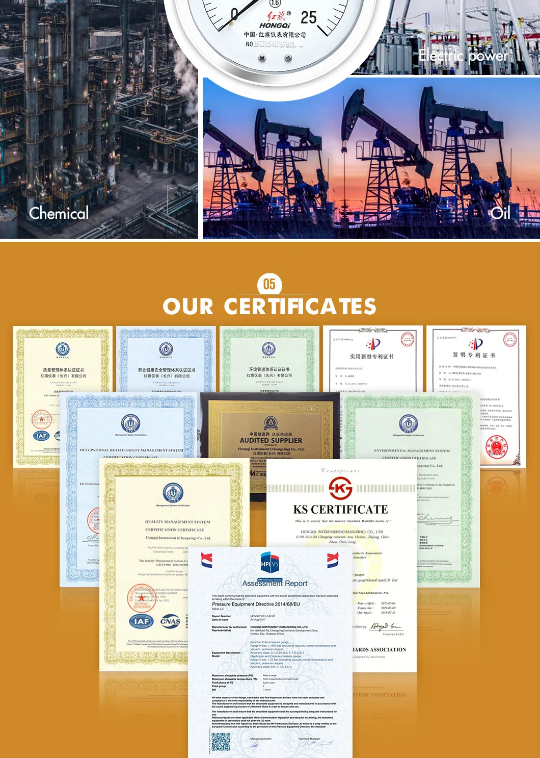 Hongqi Ytn-100z Liquid Oil Filled Shake-Proof Water Pressure Gauge CE/UL