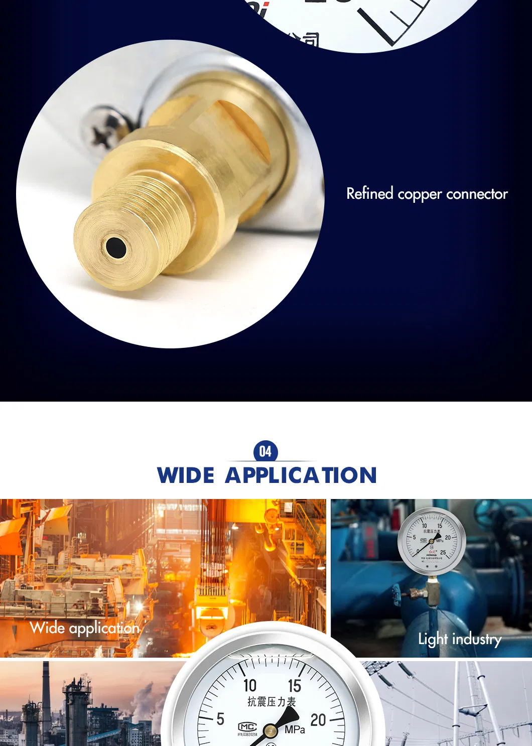 Hongqi Ytn-100z Liquid Oil Filled Shake-Proof Water Pressure Gauge CE/UL