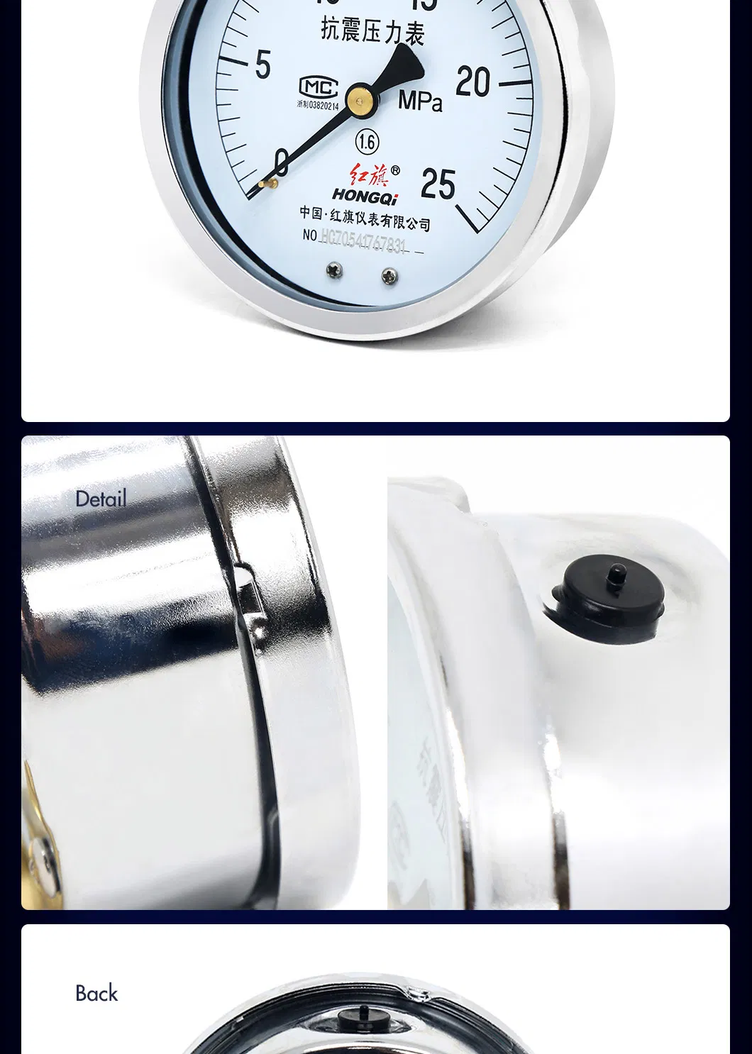 Hongqi Ytn-100z Liquid Oil Filled Shake-Proof Water Pressure Gauge CE/UL