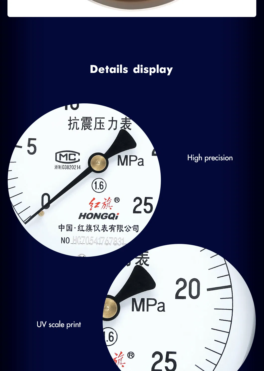 Hongqi Ytn-100z Liquid Oil Filled Shake-Proof Water Pressure Gauge CE/UL