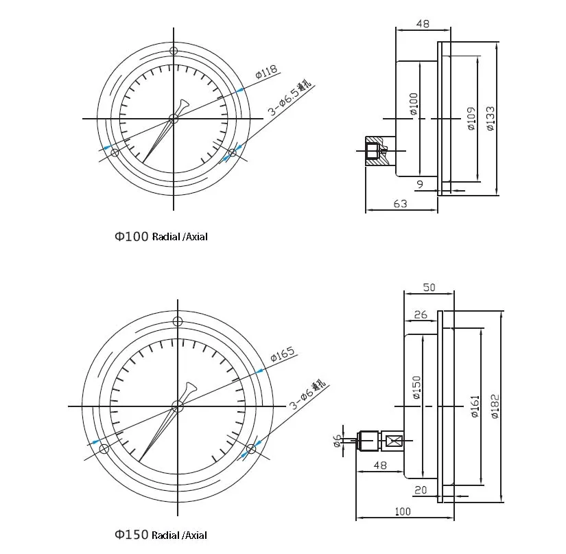 Hot Sale Model: Yb100-100 100MPa High Pressure Stainless Steel Liquid Filled Pressure Gauge with Bottom Connection in M20X1.5 or G1/2′′
