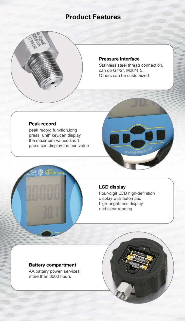 Jc Series Oil / Water / Gas / Air Digital Pressure Gauges Meters and Manometer