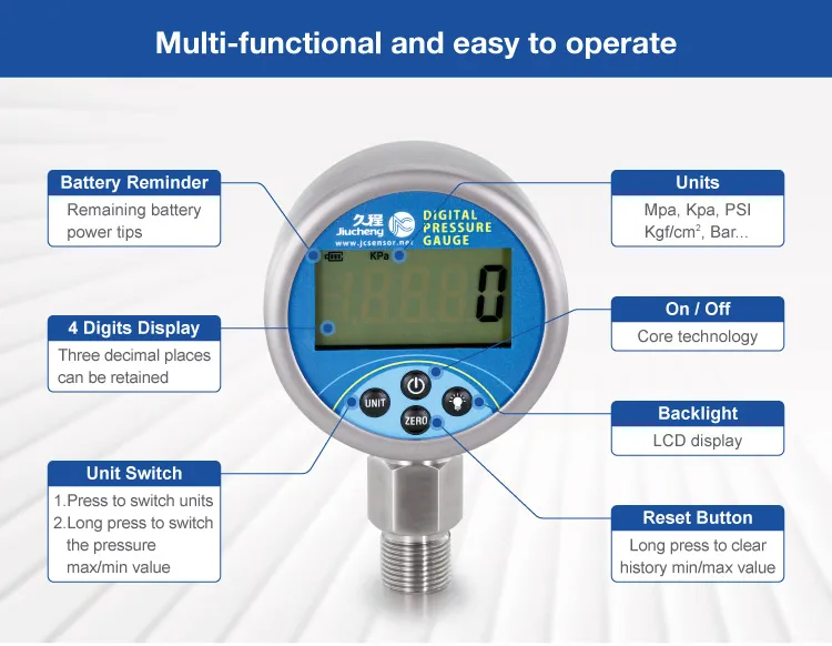 Jc Series Oil / Water / Gas / Air Digital Pressure Gauges Meters and Manometer