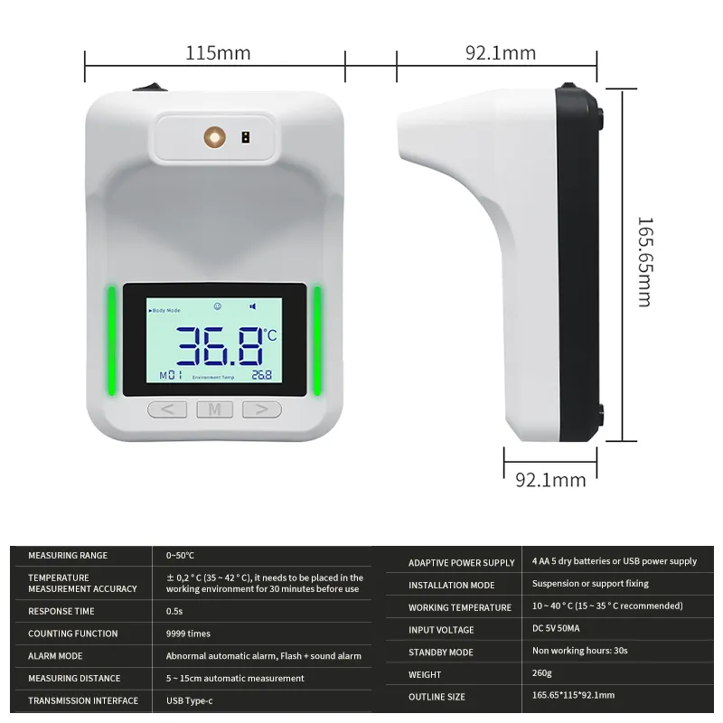 K3 Plus Wall-Mounted Infrared Termometro LCD Display Digital Thermometer