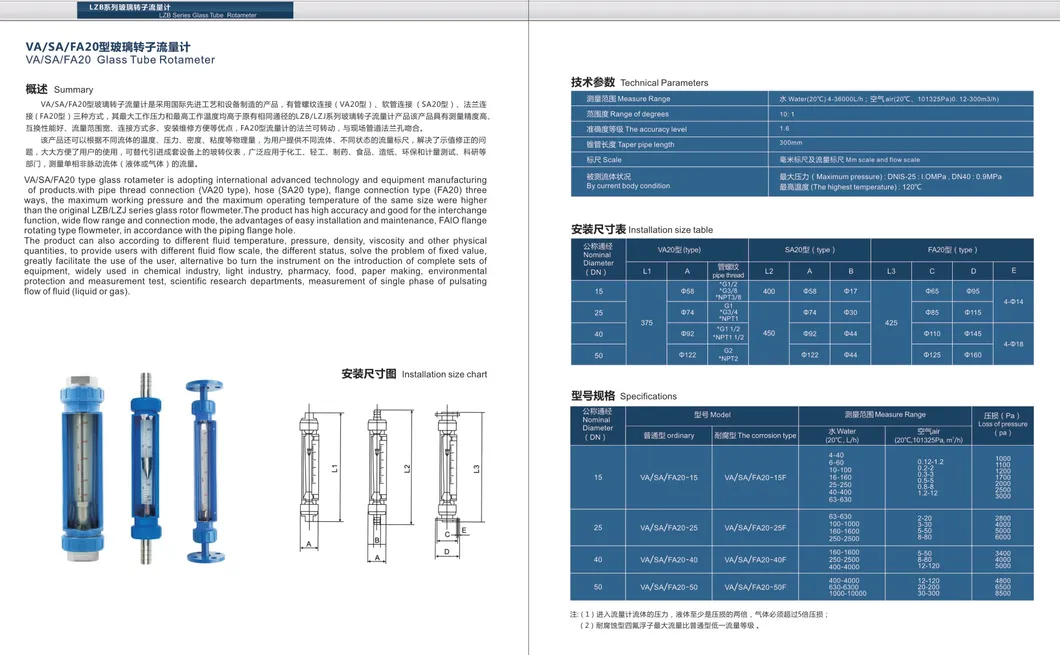 Lzb-Va/Fa30s Glass Rotameter Stainless Steel Type-Air Flow Meter-Float Flowmeter