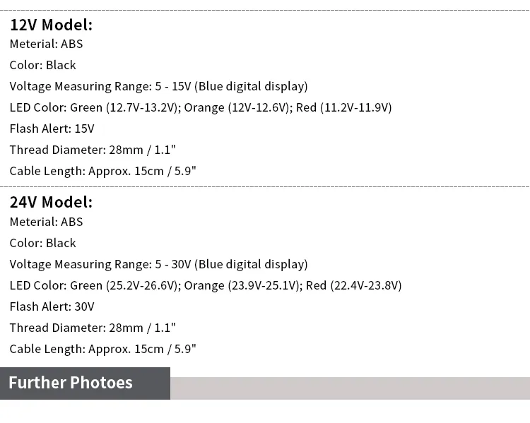 Nekeke Waterproof Universal 12V 24V Car Van Boat Marine LED Digital Voltmeter