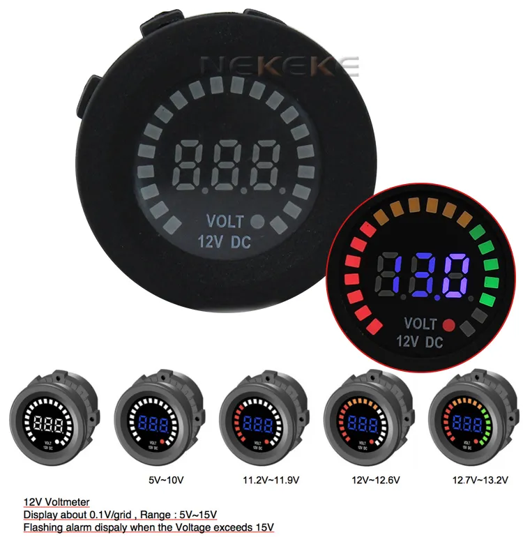 Nekeke Waterproof Universal 12V 24V Car Van Boat Marine LED Digital Voltmeter
