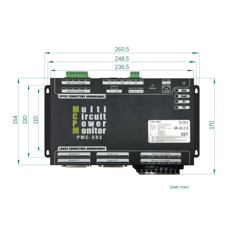 PMC-592 AC Multi-Circuit 2 Mains and 84 Branch Circuits Power Monitor with I/O and Ethernet Port
