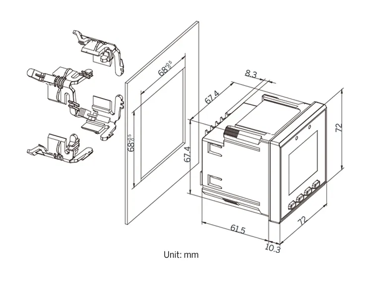 PMC-D721MD DIN72 Class 0.5 DC Multifunction Meter for Voltage Power kWh Measurement LCD Optional I/O RS-485