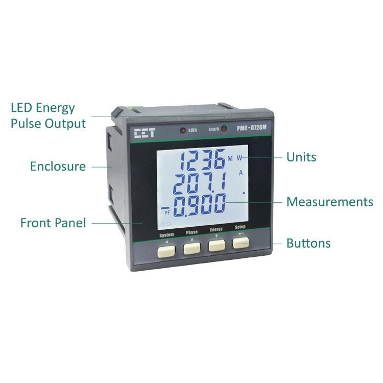 PMC-D726M DIN72 Three Phase DIN LCD Display RS-485 Modbus RTU Digital Multifunction Voltage Power Energy Meter