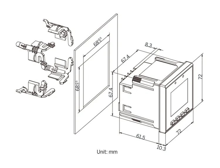 PMC-D726M DIN72 Three Phase DIN LCD Display RS-485 Modbus RTU Digital Multifunction Voltage Power Energy Meter