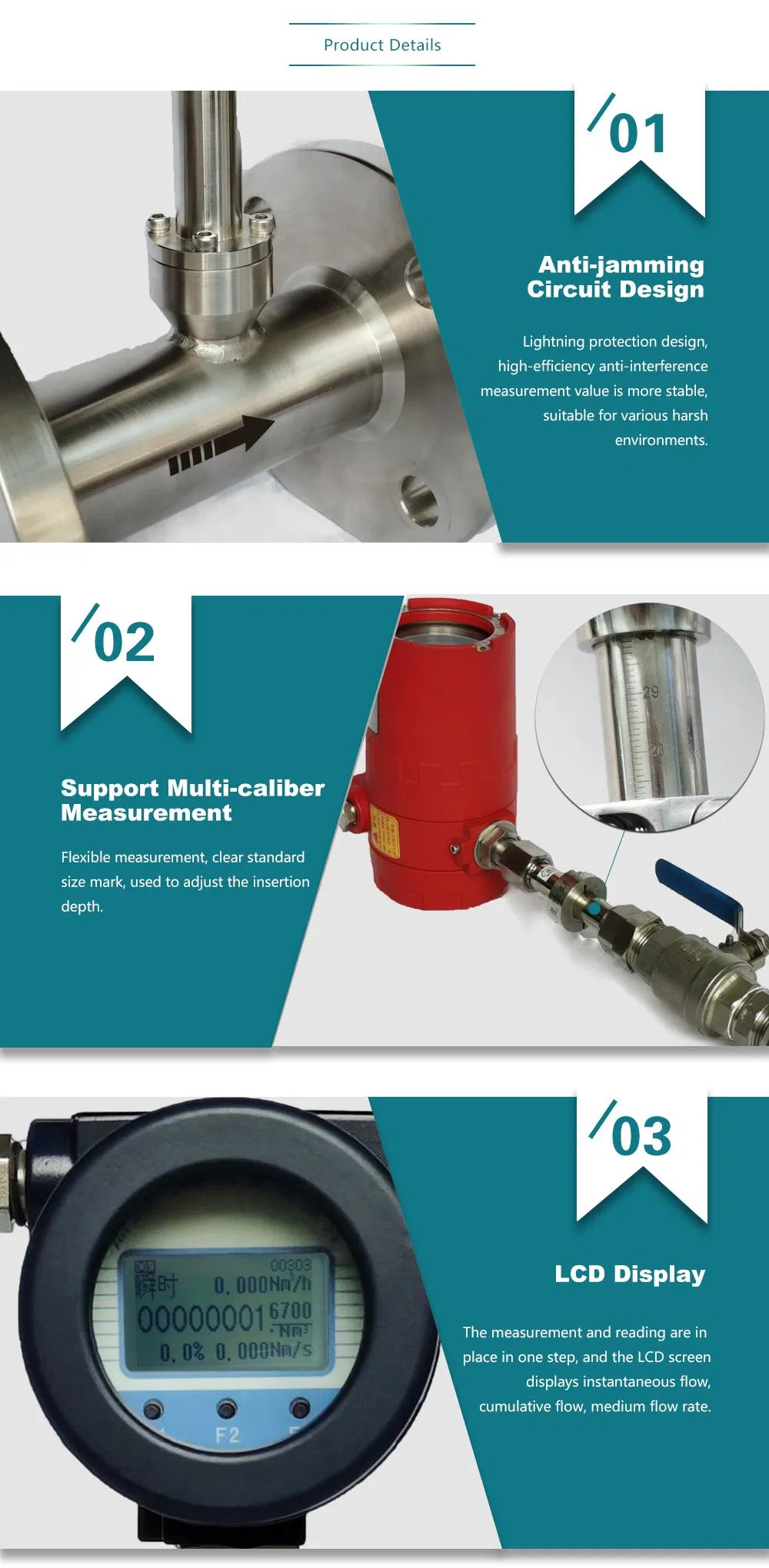 Thermal Gas Mass Flow Meter with 4~20mA Oct RS485 Hart Outputs