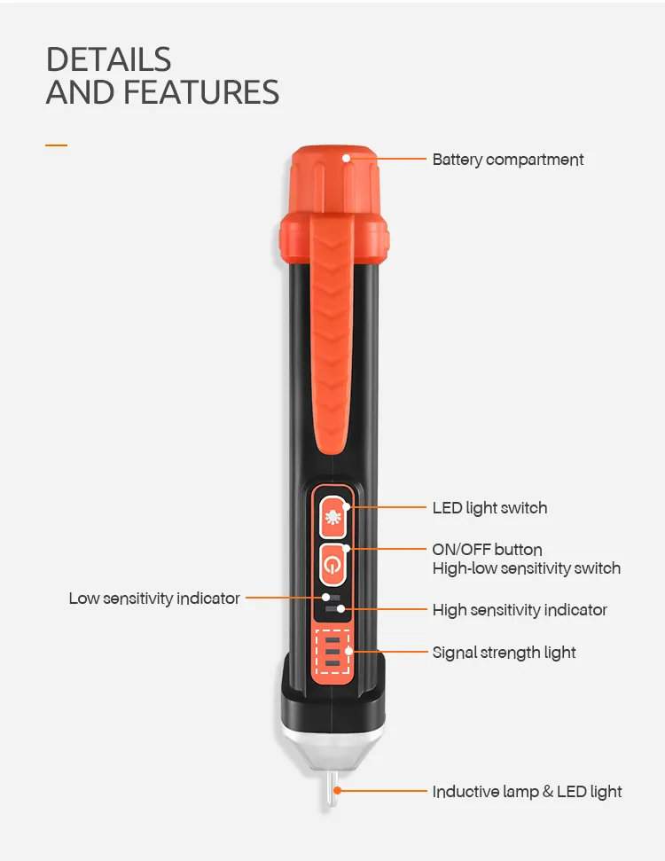 Yw-322 Non-Contact Voltage Tester with Dual Range AC 12V-1000V/48V-1000V